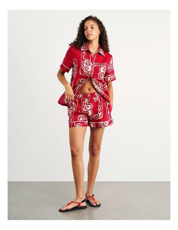 Ceeze Linen Short Sleeve Shirt in Red Multi image 7