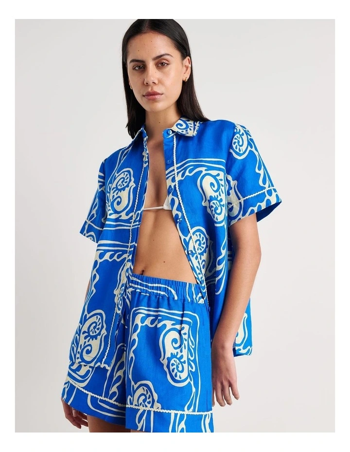 Ceeze Linen Short Sleeve Shirt in Blue image 1