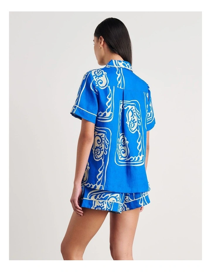 Ceeze Linen Short Sleeve Shirt in Blue image 2