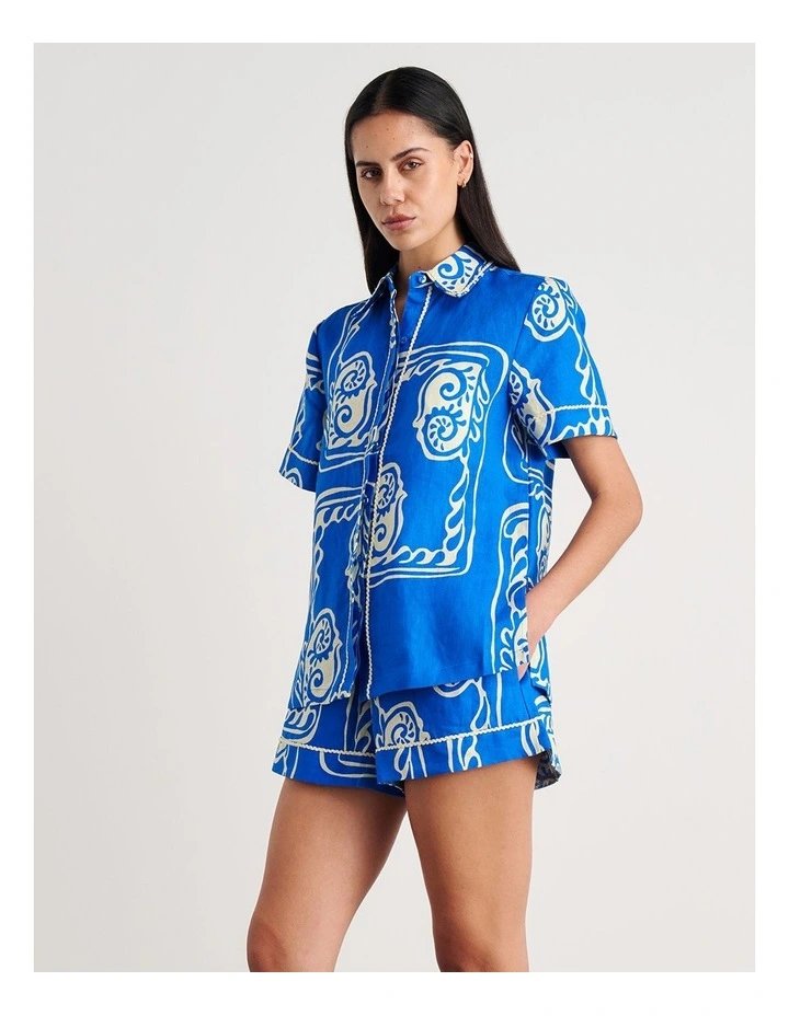 Ceeze Linen Short Sleeve Shirt in Blue image 3
