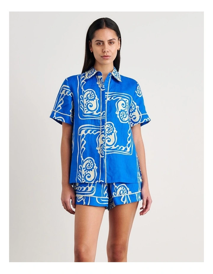 Ceeze Linen Short Sleeve Shirt in Blue image 5