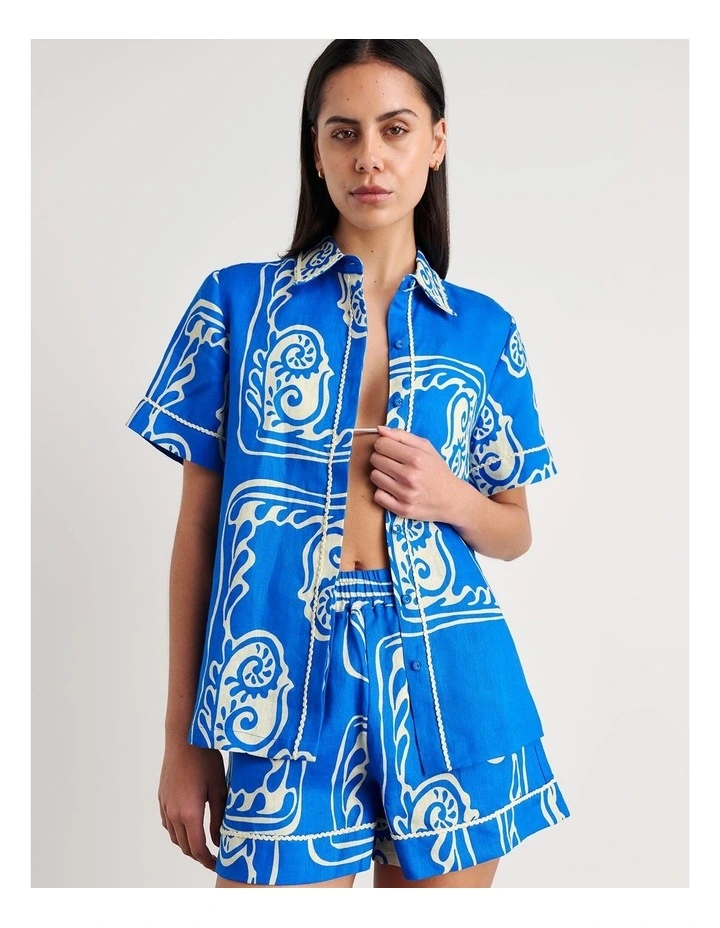 Ceeze Linen Short Sleeve Shirt in Blue image 6