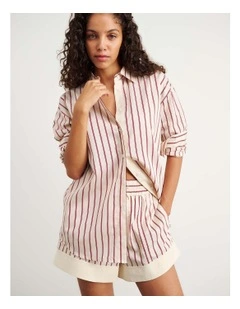 Gigi Poplin Relaxed Shirt in Red/White