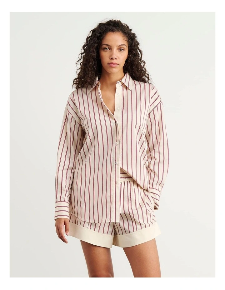 Gigi Poplin Relaxed Shirt in Red/White image 3