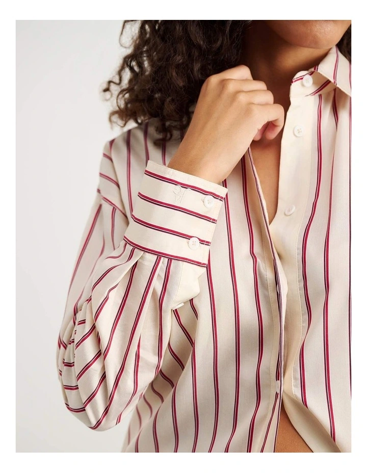 Gigi Poplin Relaxed Shirt in Red/White image 5