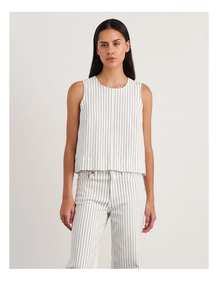 Billie Stripe Denim Top in White/Black image 1
