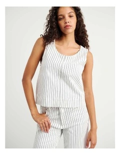 Billie Stripe Denim Top in White/Black