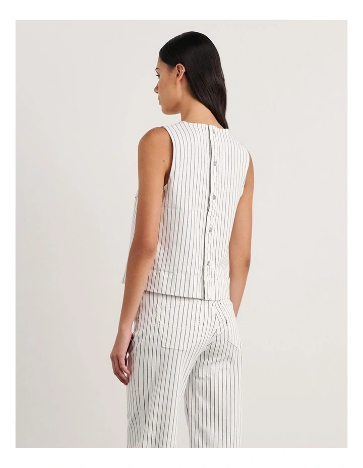 Billie Stripe Denim Top in White/Black image 2