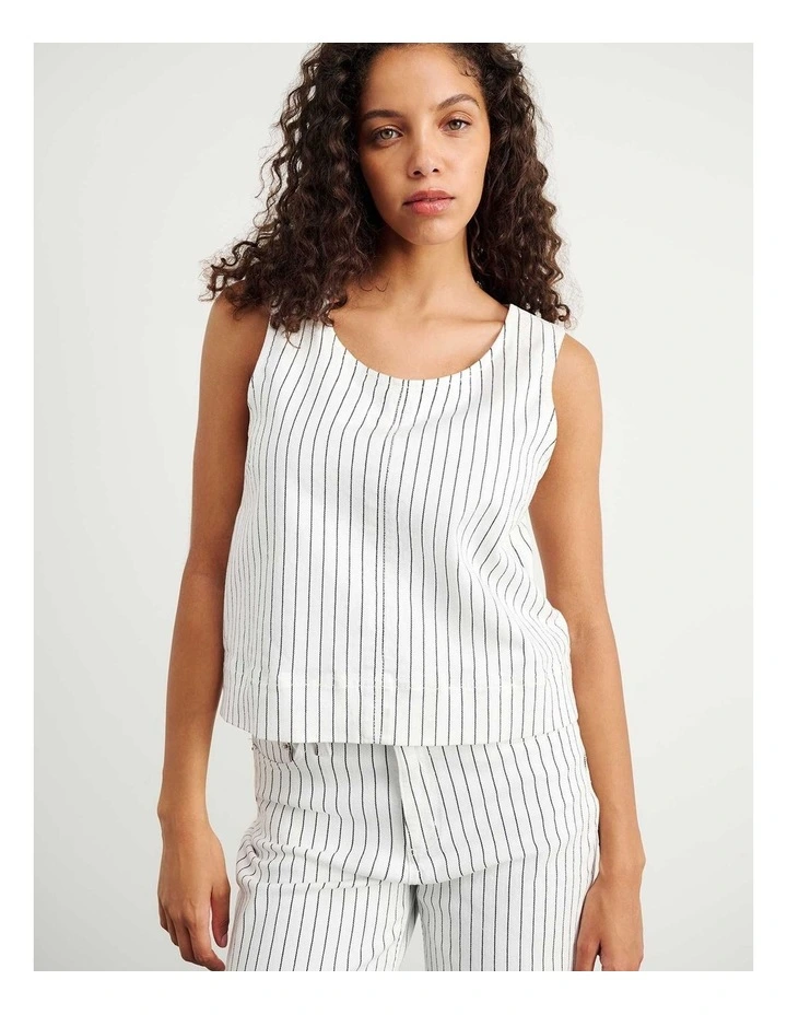 Billie Stripe Denim Top in White/Black image 2