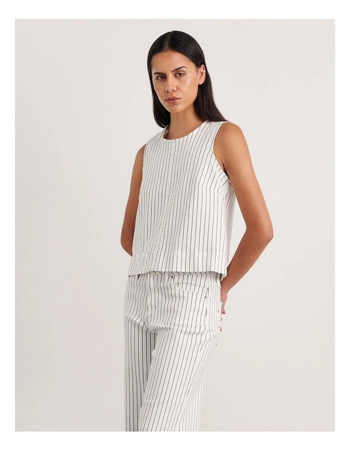 Billie Stripe Denim Top in White/Black image 3