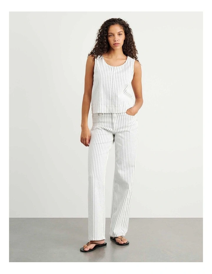 Billie Stripe Denim Top in White/Black image 3