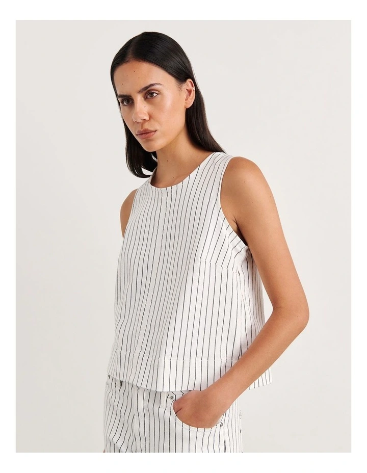 Billie Stripe Denim Top in White/Black image 4