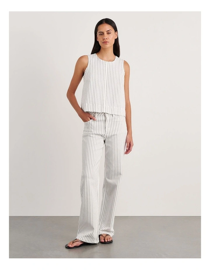 Billie Stripe Denim Top in White/Black image 5