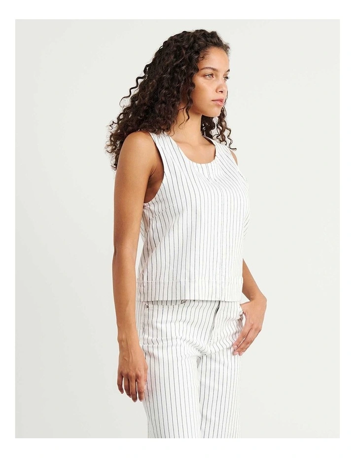 Billie Stripe Denim Top in White/Black image 5