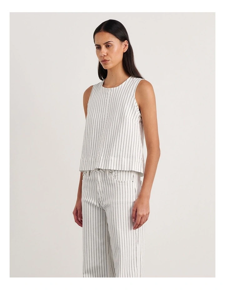 Billie Stripe Denim Top in White/Black image 6