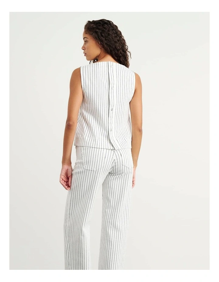 Billie Stripe Denim Top in White/Black image 6