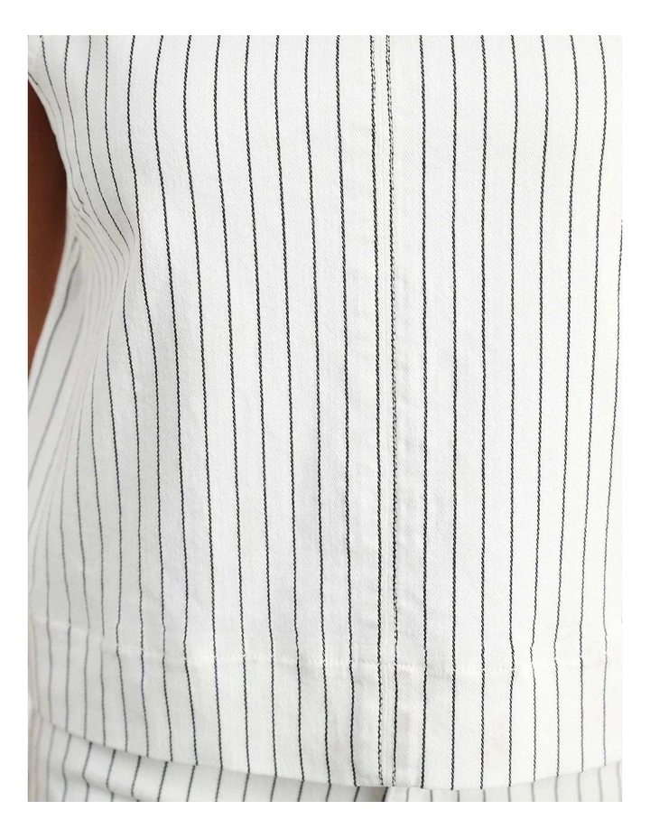 Billie Stripe Denim Top in White/Black image 7