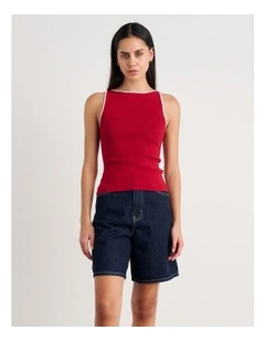Lydia Contrast Knit Tank in Deep Red