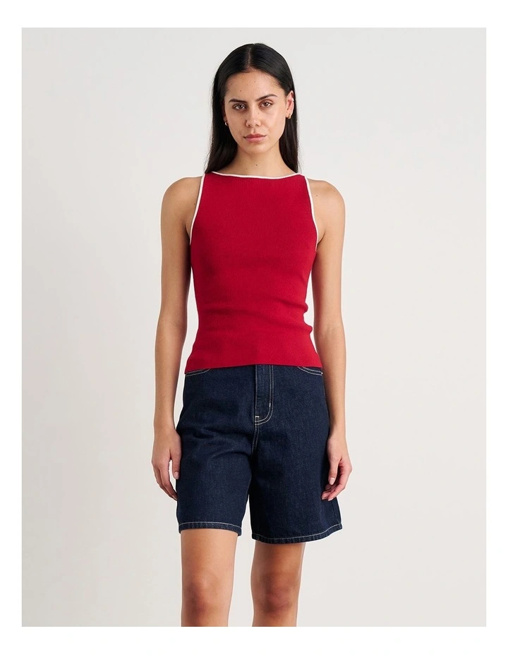 Lydia Contrast Knit Tank in Deep Red image 1