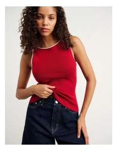 Lydia Contrast Knit Tank in Deep Red