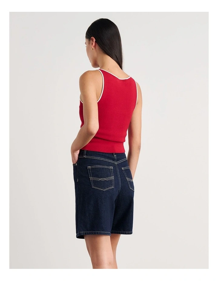 Lydia Contrast Knit Tank in Deep Red image 2