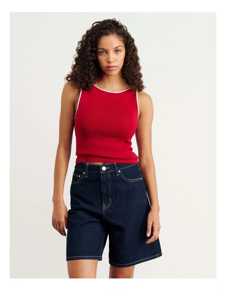 Lydia Contrast Knit Tank in Deep Red image 2