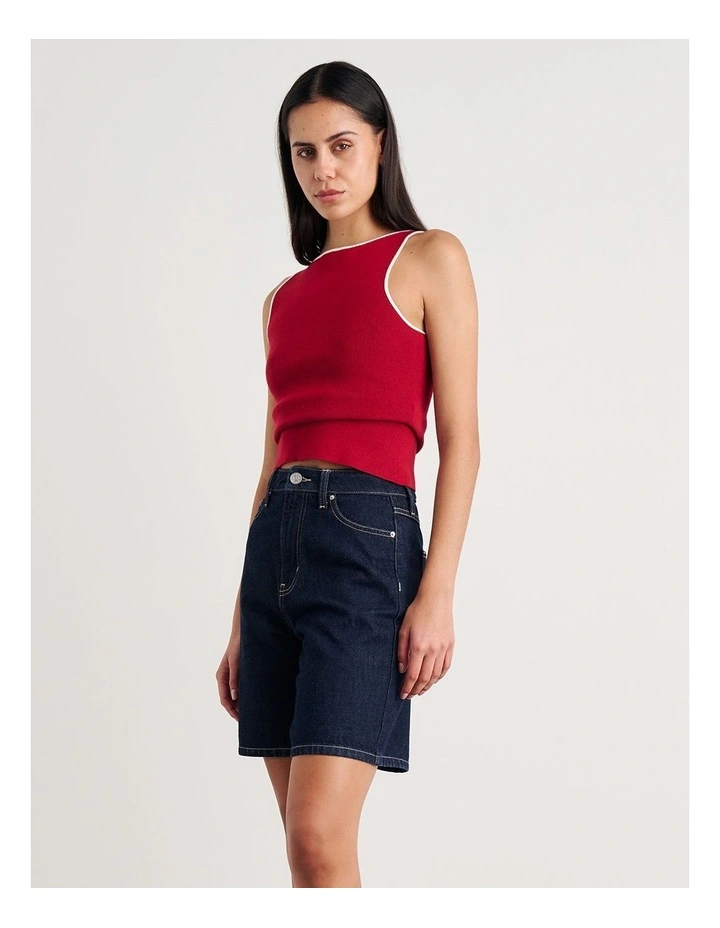 Lydia Contrast Knit Tank in Deep Red image 3