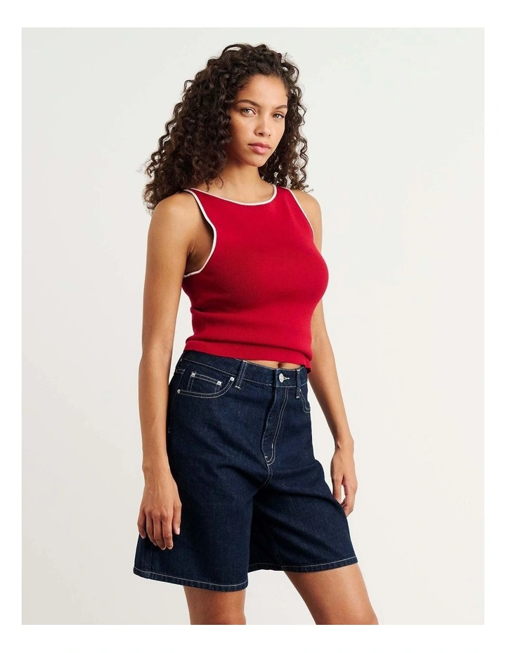 Lydia Contrast Knit Tank in Deep Red image 3