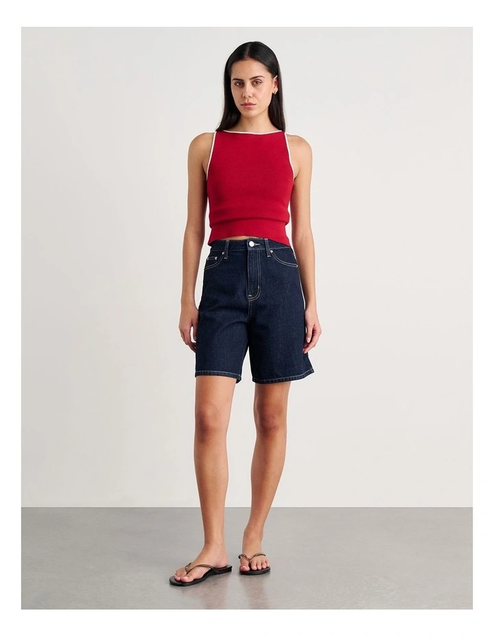 Lydia Contrast Knit Tank in Deep Red image 4