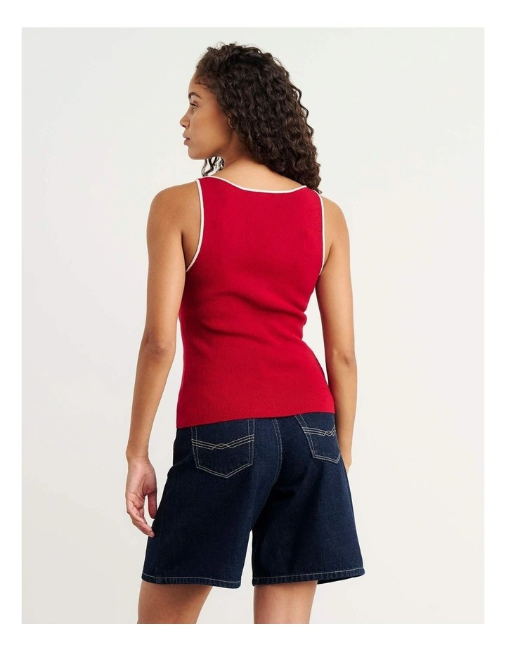 Lydia Contrast Knit Tank in Deep Red image 4