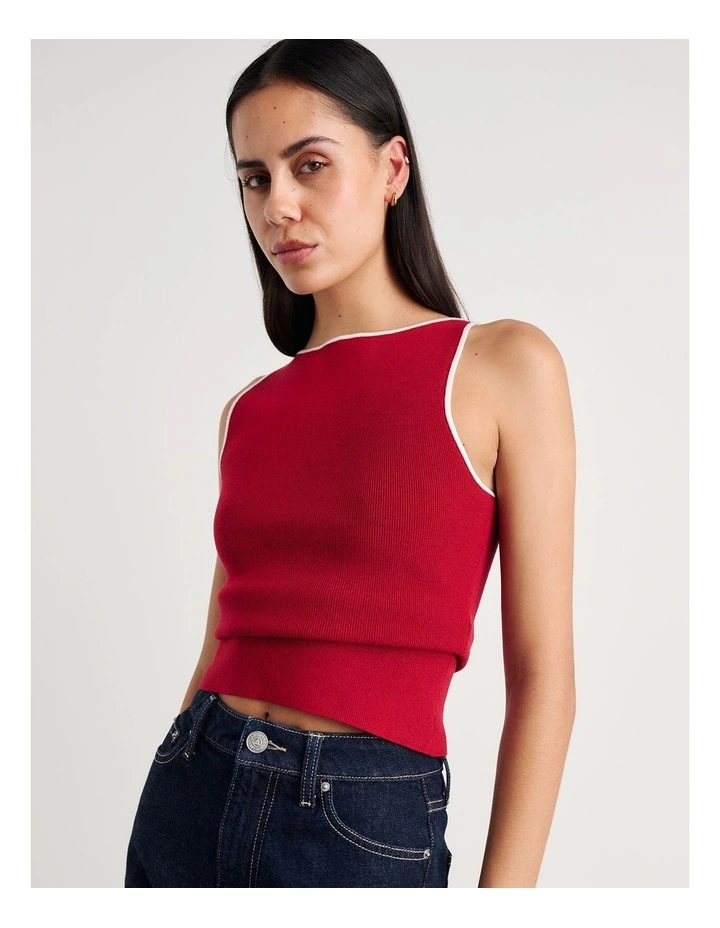Lydia Contrast Knit Tank in Deep Red image 5