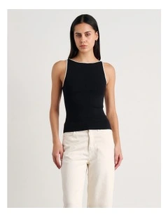 Lydia Contrast Knit Tank in Black