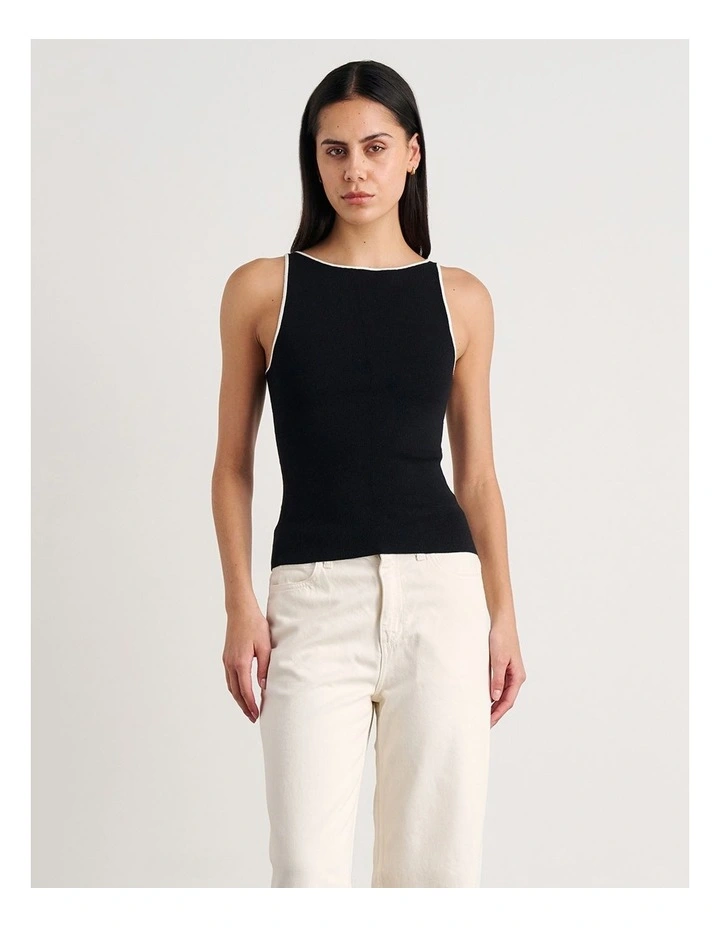 Lydia Contrast Knit Tank in Black image 1