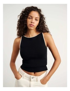 Lydia Contrast Knit Tank in Black