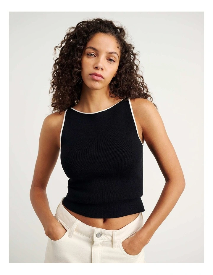 Lydia Contrast Knit Tank in Black image 1