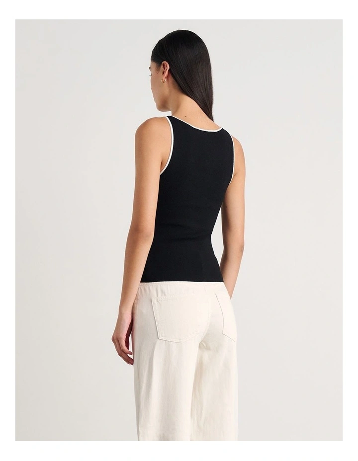 Lydia Contrast Knit Tank in Black image 2