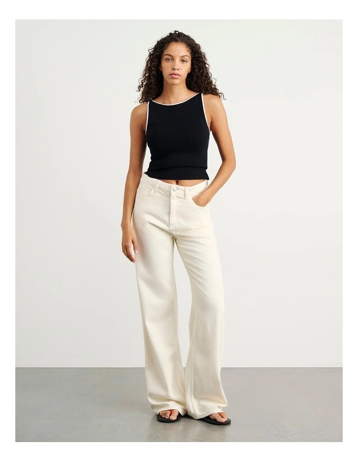 Lydia Contrast Knit Tank in Black image 2