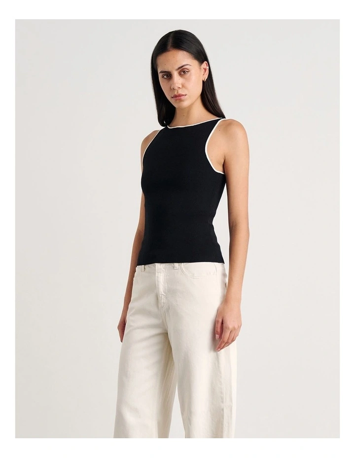 Lydia Contrast Knit Tank in Black image 3
