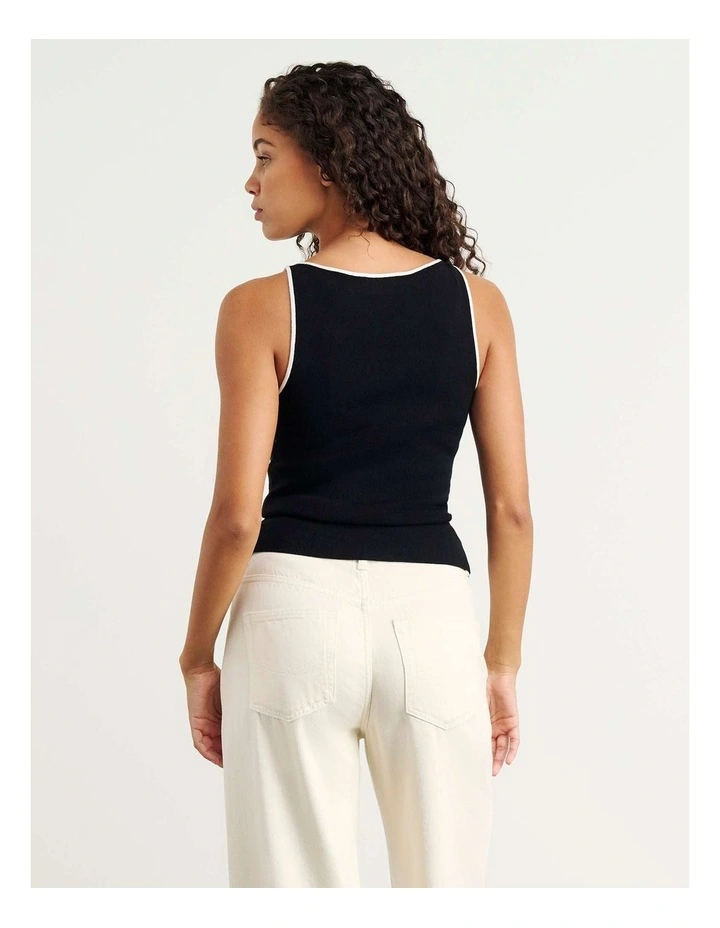 Lydia Contrast Knit Tank in Black image 3