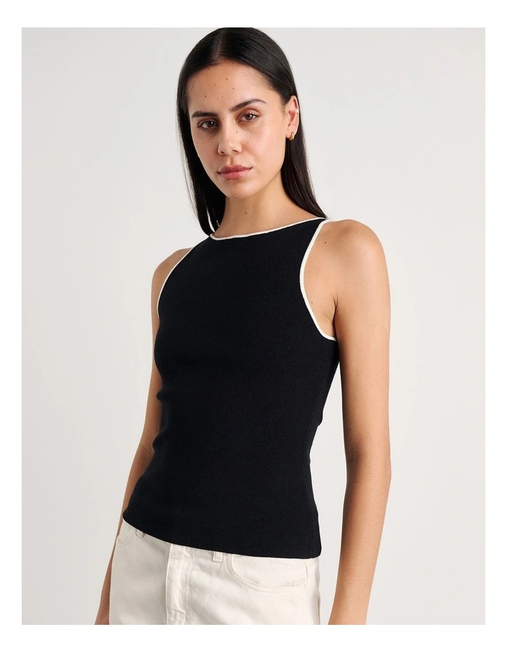 Lydia Contrast Knit Tank in Black image 4