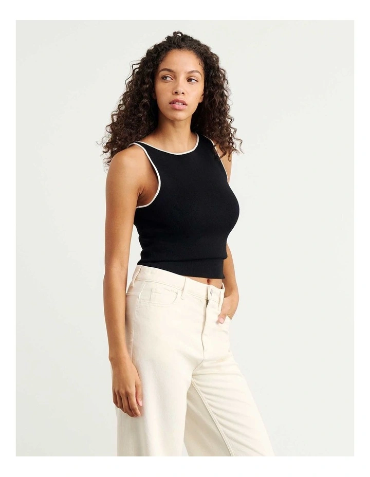 Lydia Contrast Knit Tank in Black image 4