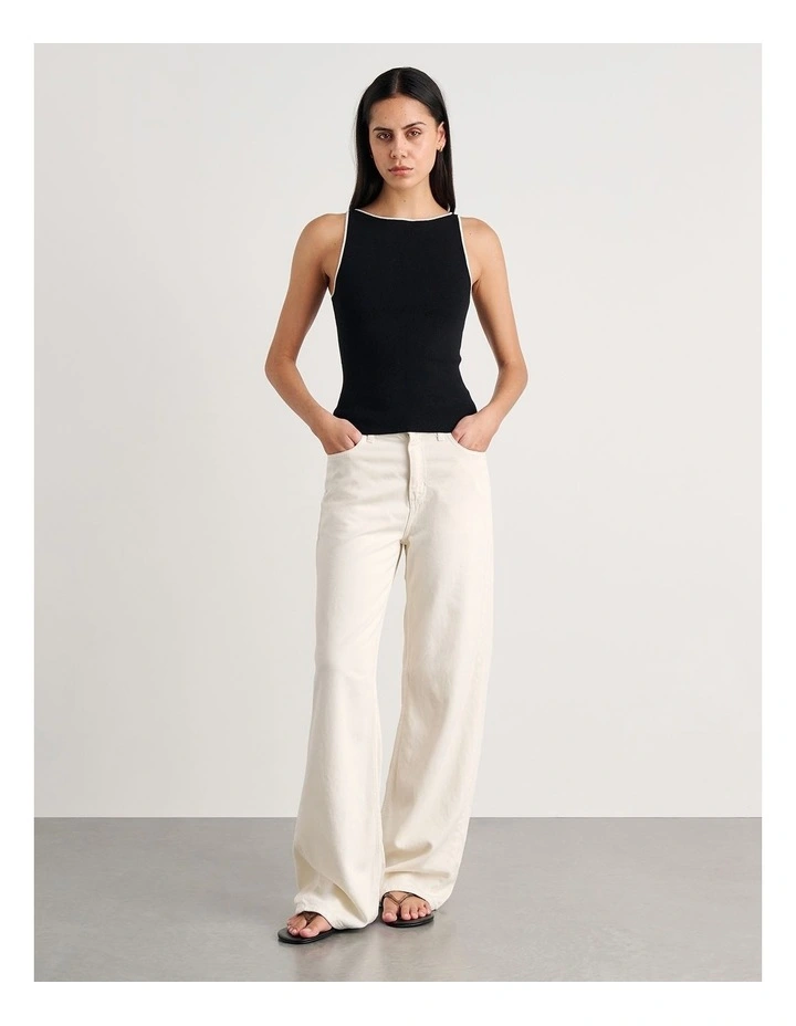 Lydia Contrast Knit Tank in Black image 5