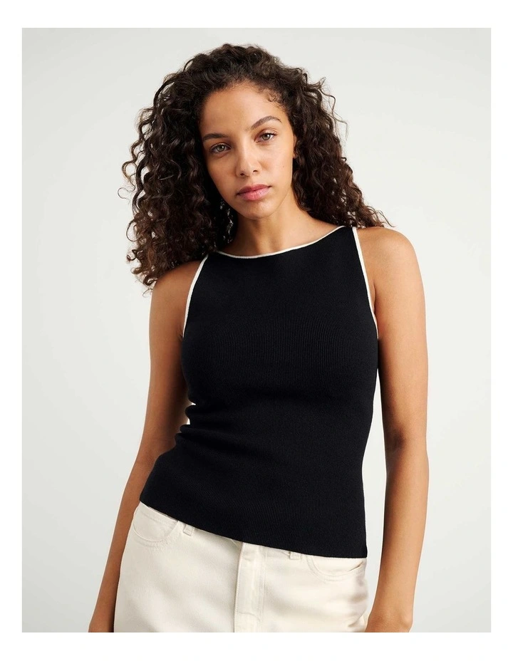 Lydia Contrast Knit Tank in Black image 5