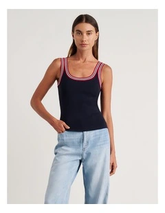 Lydia Stripe Knit Tank in Black