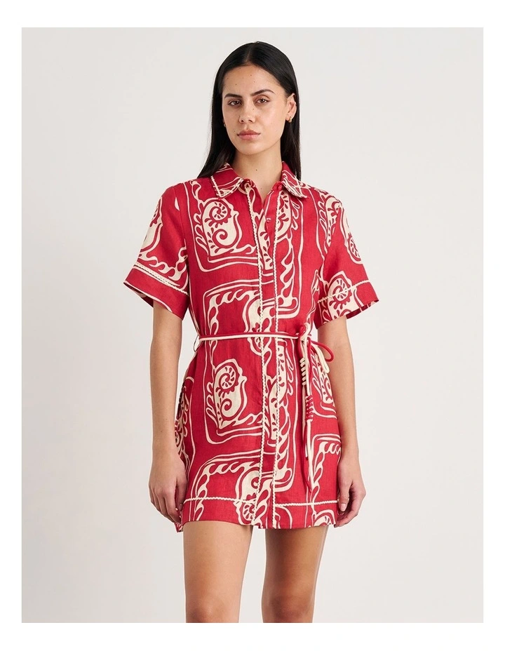 Ceezee Linen Shirt Dress in Red Multi image 1