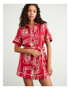 Ceezee Linen Shirt Dress in Red Multi