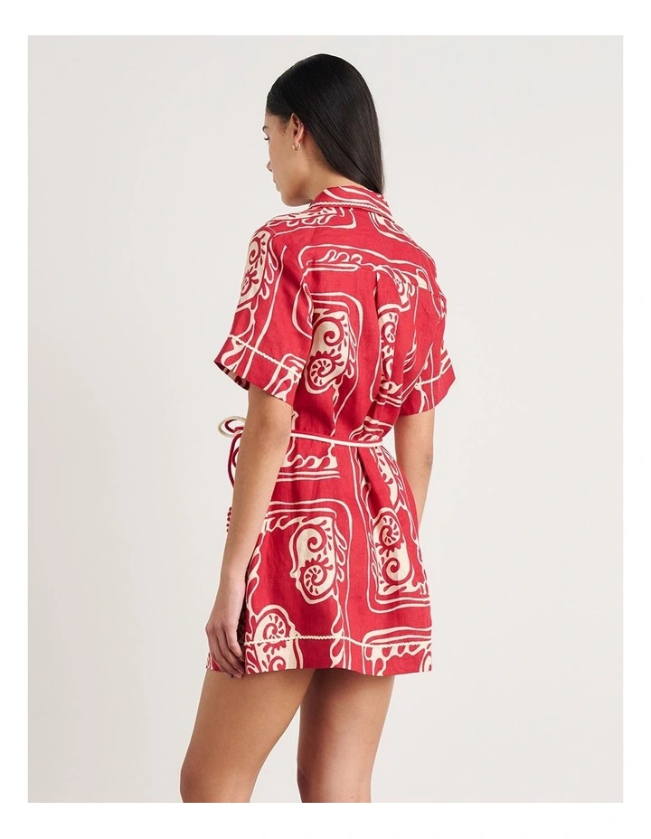 Ceezee Linen Shirt Dress in Red Multi image 2