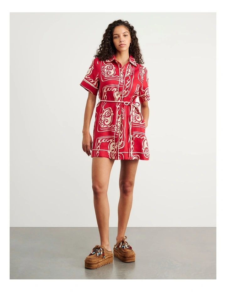 Ceezee Linen Shirt Dress in Red Multi image 2