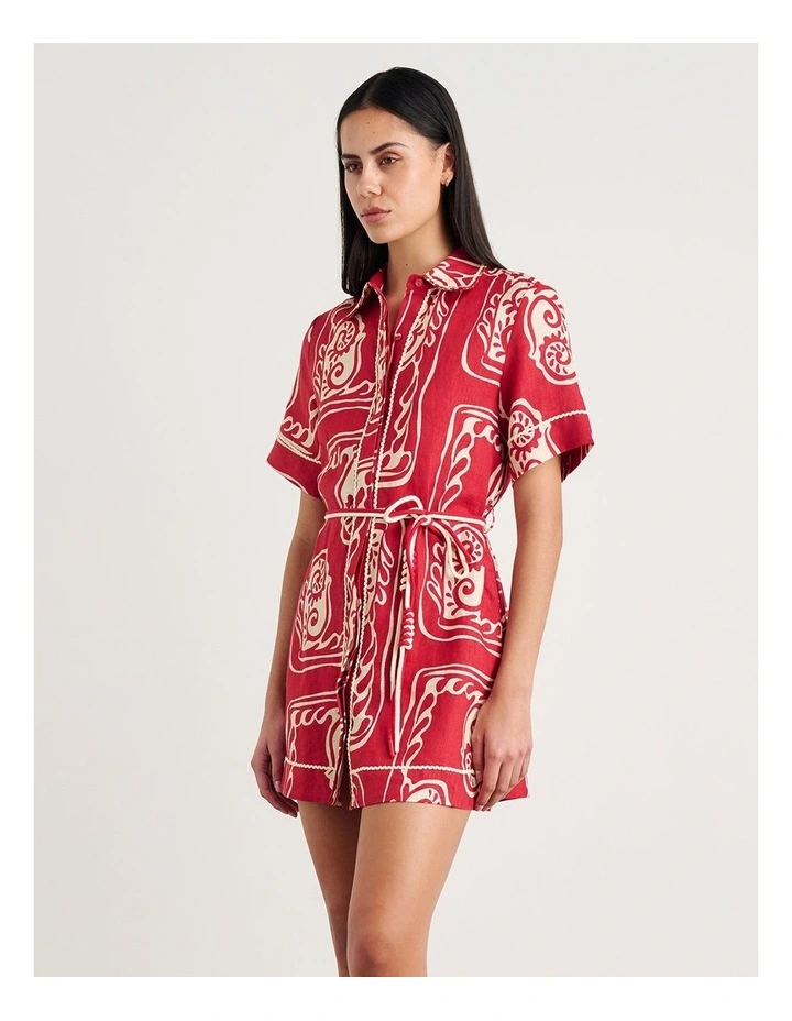 Ceezee Linen Shirt Dress in Red Multi image 3