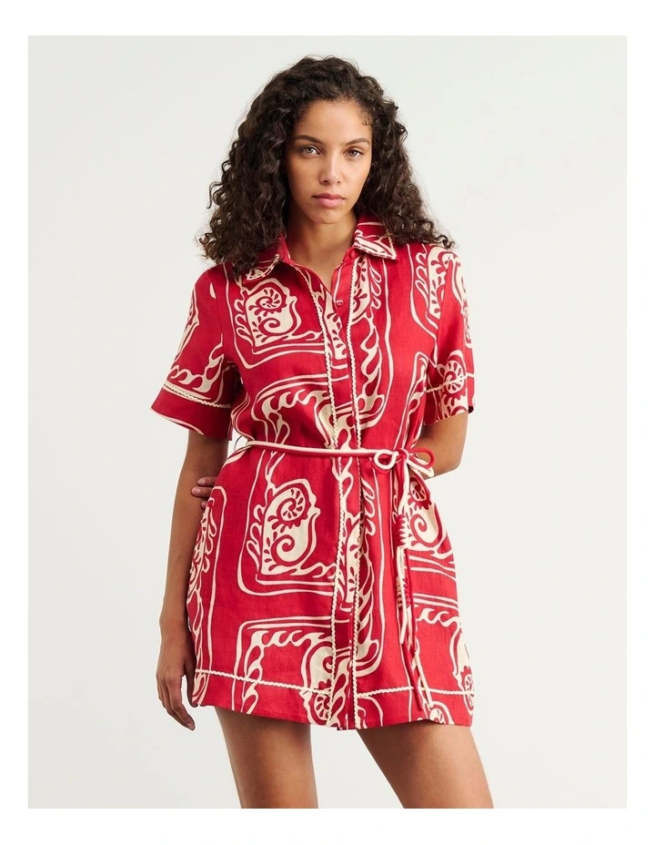 Ceezee Linen Shirt Dress in Red Multi image 3